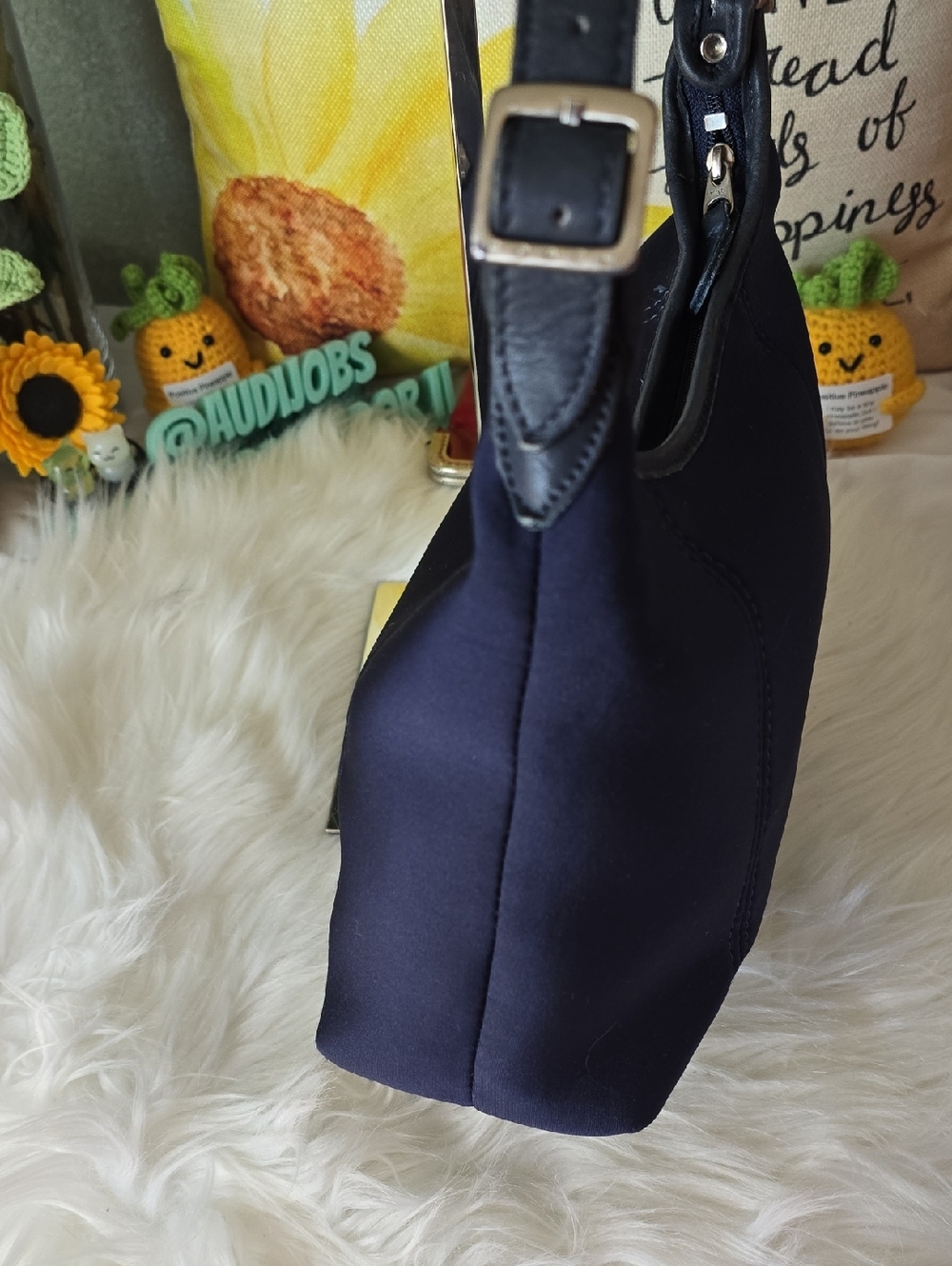 Coach Neo Prene  Crescent HOBO Navy Shoulder Bag with Black Trim GUC 2009 - Picture 7 of 17